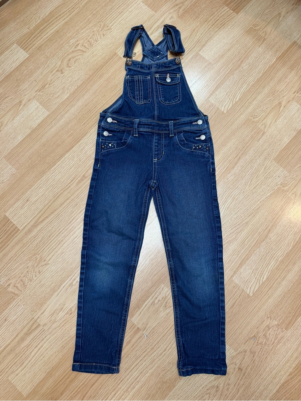 Jordache Girls Size 6-6X Denim Overalls Dark Wash Studded Pockets Adjustable